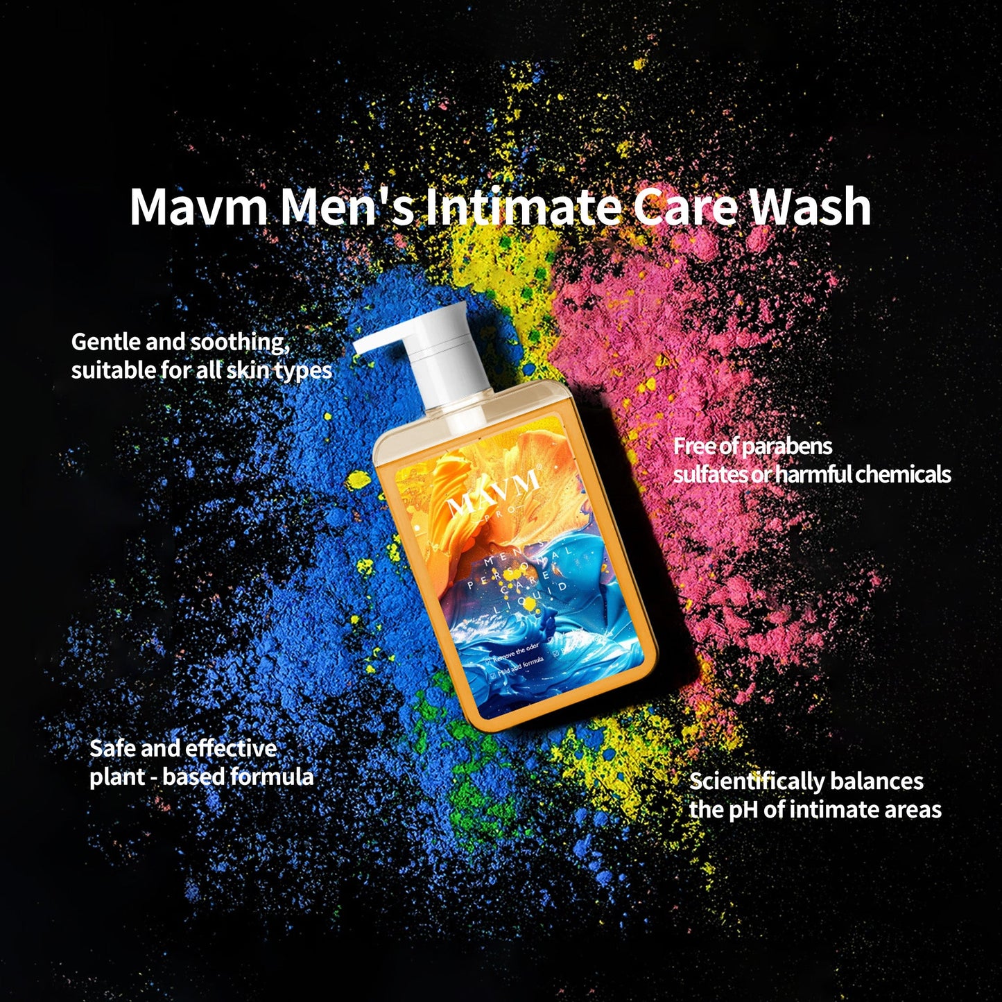 MAVM Men's Intimate Cleansing Gel, Plant Derived pH Balanced Formula, Gold Bar Scent for Daily Care