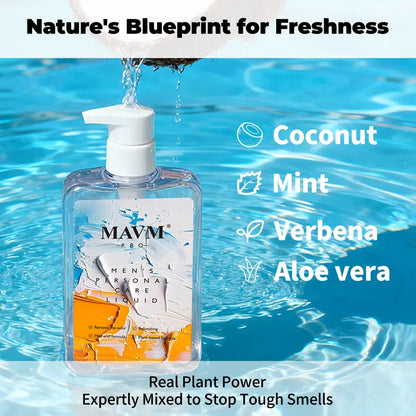 MAVM Men's Gentle Intimate Gel, Plant Based, pH Balanced, Coconut Aroma, Daily Cleansing