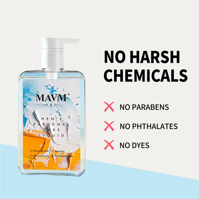 MAVM Men's Gentle Intimate Gel, Plant Based, pH Balanced, Coconut Aroma, Daily Cleansing
