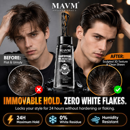 MAVM Cool Styling Oil Head Gel - Strong Hold & Long-Lasting Men's Hair Styling Gel with Built-In Comb (280ml)