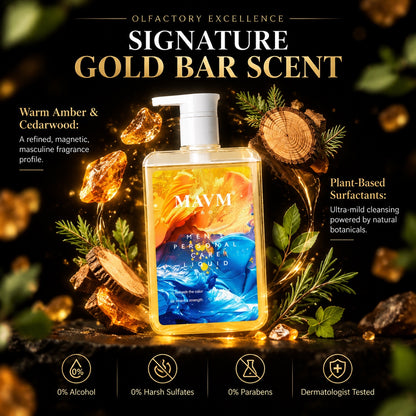 MAVM Men's Intimate Cleansing Gel, Plant Derived pH Balanced Formula, Gold Bar Scent for Daily Care