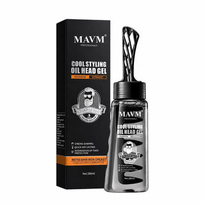 MAVM Cool Styling Oil Head Gel - Strong Hold & Long-Lasting Men's Hair Styling Gel with Built-In Comb (280ml)